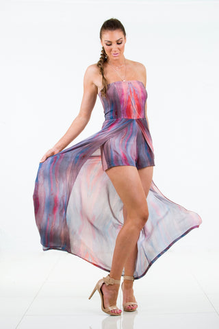 Chiffon Playsuit with maxi overlay "Tirrana" print